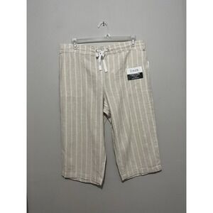Dash Women's Linen Blend Capri Pants Cream Blue Comfy Drawstring Sz XL Coastal
